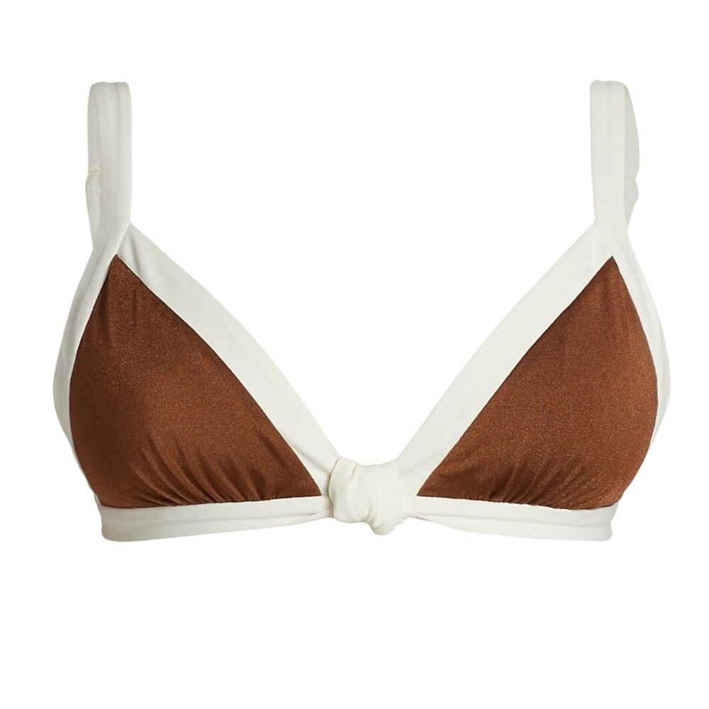 Johanna Ortiz Wilderness Knotted Triangle Bikini Top‎ Brown Cream PT00604 Size M